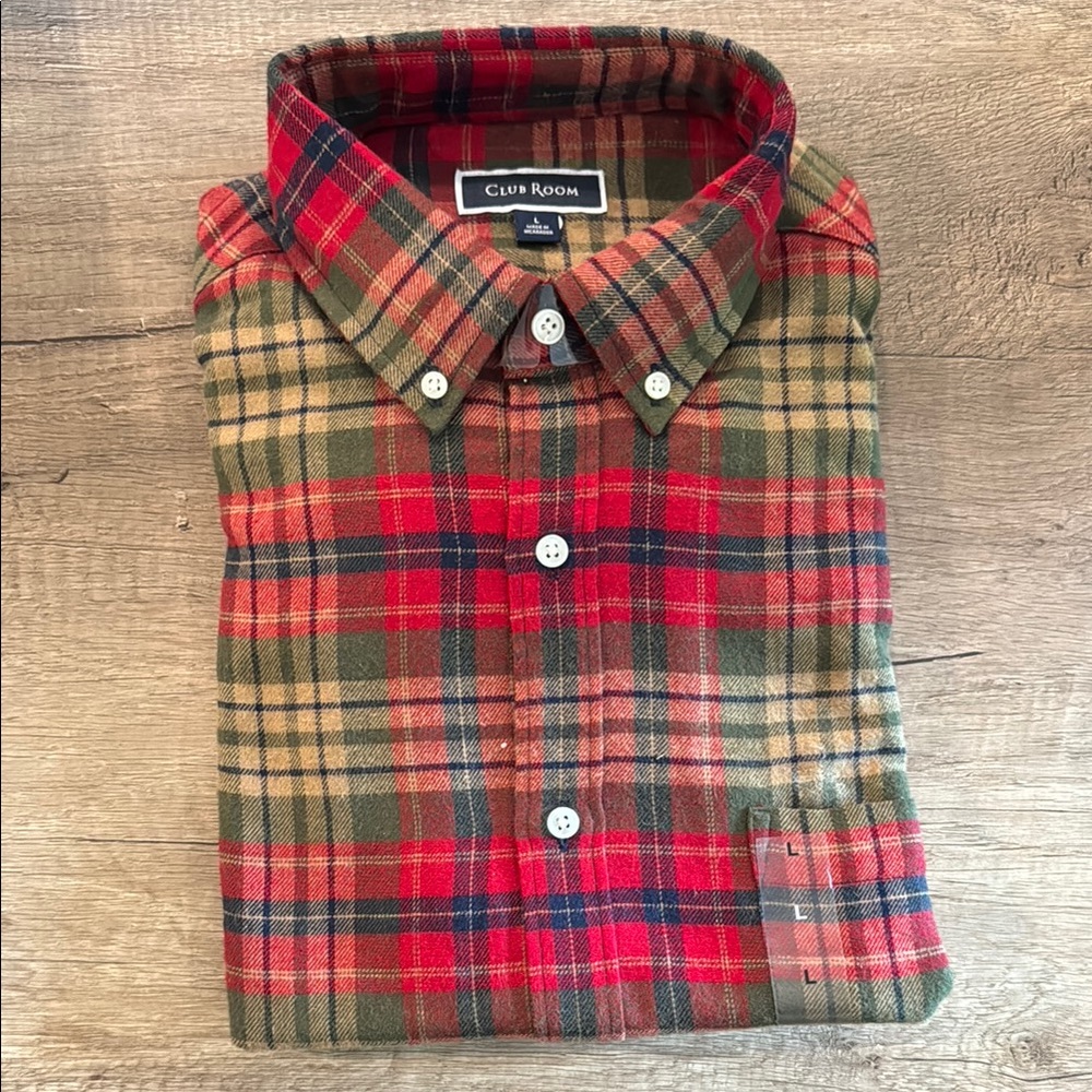 Club Room Men's Red and Green Plaid Shirt